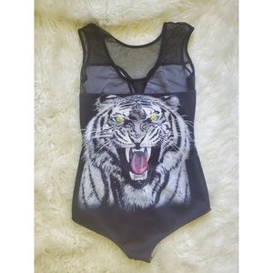 I heart raves bodycon white tiger suit